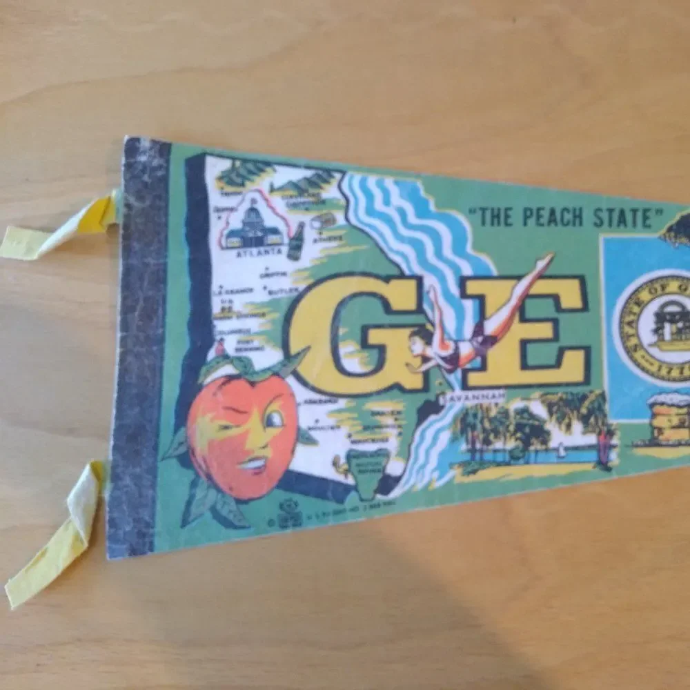Vintage 60s Georgia Peach State Neon Pennant Flag